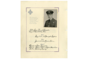 Commemorative page featuring a photograph of a Caucasian man in an army uniform, and writing underneath
